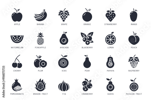 Set of fruits icons vector illustration. icons bundle isolated on white background