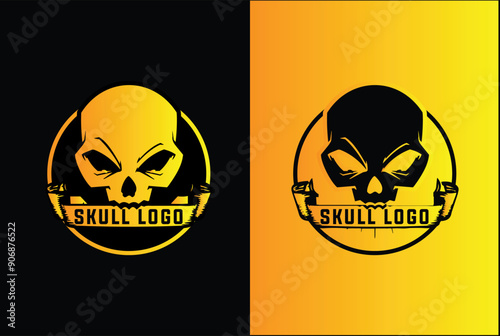 fitness logo template with skull and dumbbells vector illustration	