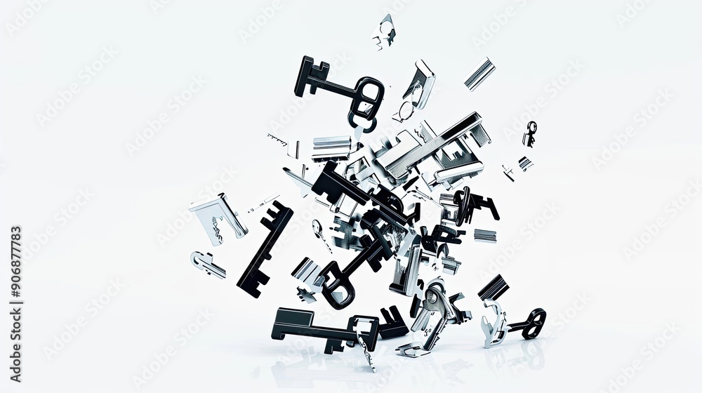 Obraz premium lock and keys falling, floating, or flying concept of investment