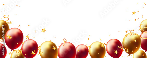 Realistic red and gold balloon on isolate background for website, social media, event