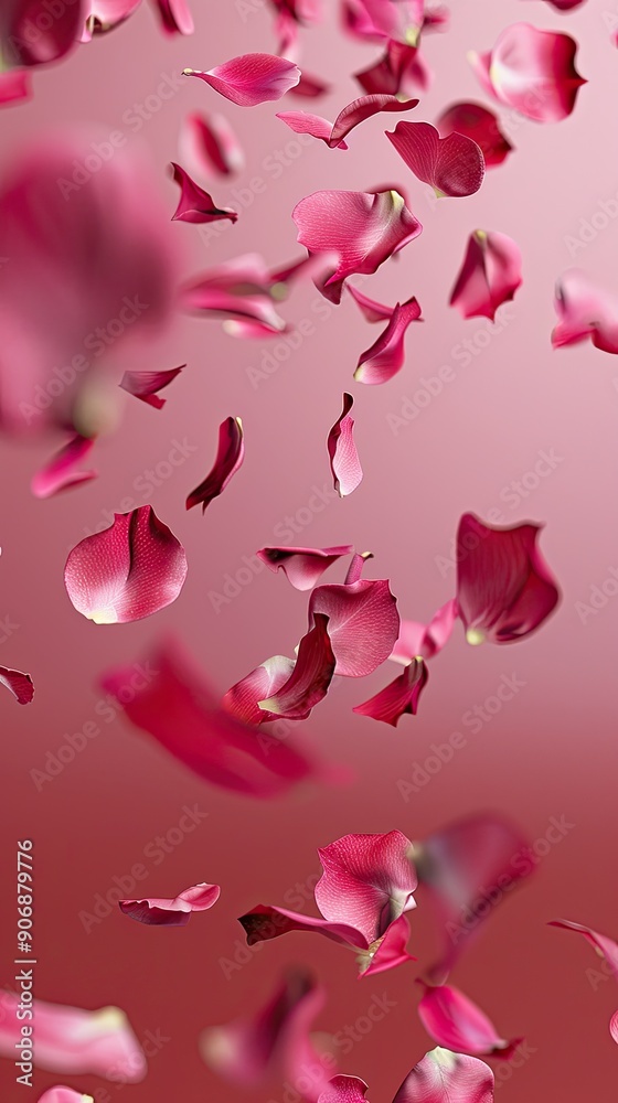 Obraz premium falling roses petals, with vertical pink background. 