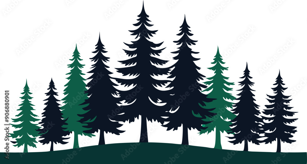 A blue and green forest with trees in the background A blue and green forest with trees in the background