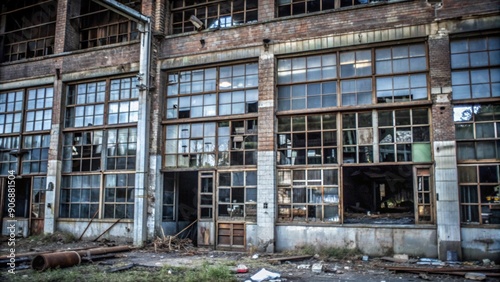 Abandoned Factory with Broken Windows