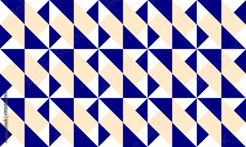 seamless pattern with triangles, abstract triangle geometric beige white and blue background patch work seamless repeat style, turbine replete image design for fabric printing