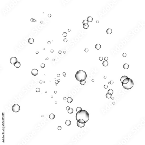 Oxygen air bubbles  flow  in water on white  background.
