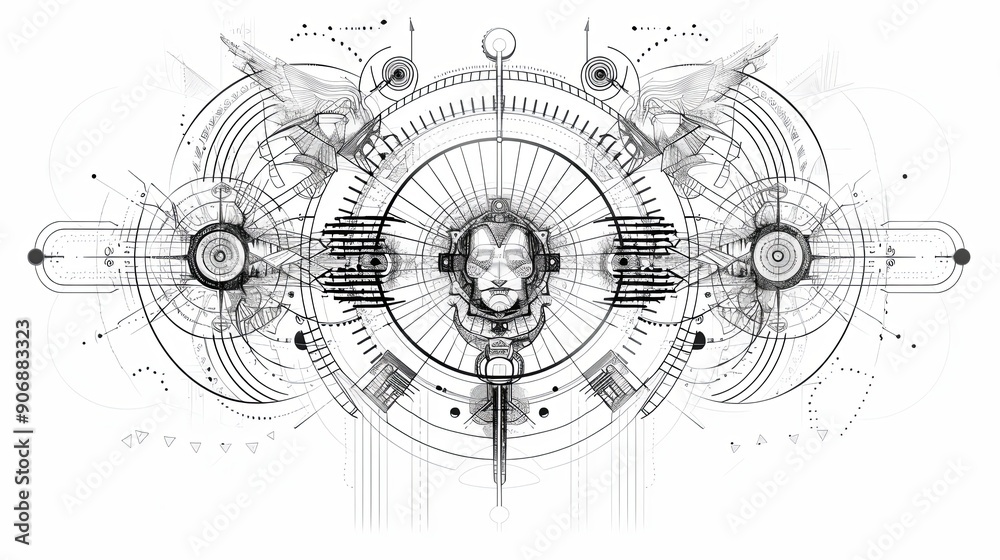 tattoo art line, illustrated in illustrator, perfect generation without design errors, pure white and clean background, A geometric and realistic style tattoo, featuring a combination of mythological. tattoo art line, illustrated in illustrator, perfect generation without design errors, pure white and clean background, A geometric and realistic style tattoo, featuring a combination of mythological.