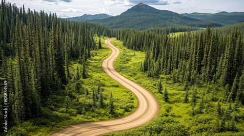 Winding Road Through a Lush Forest.