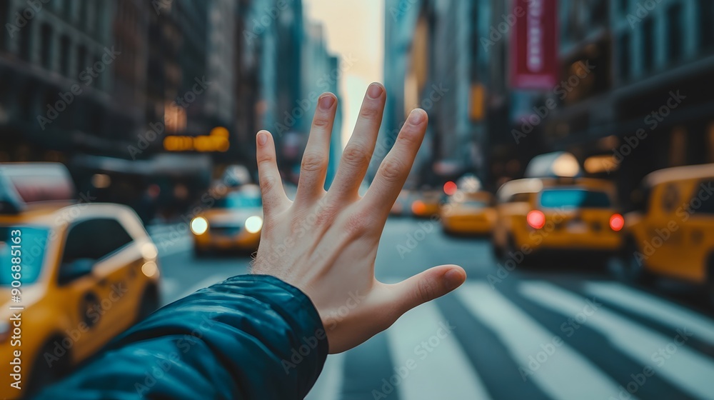Stop Hand Gesture: A hand making a stop gesture with a busy street as the backdrop.
Stop Hand Gesture: A hand making a stop gesture with a busy street as the backdrop.
