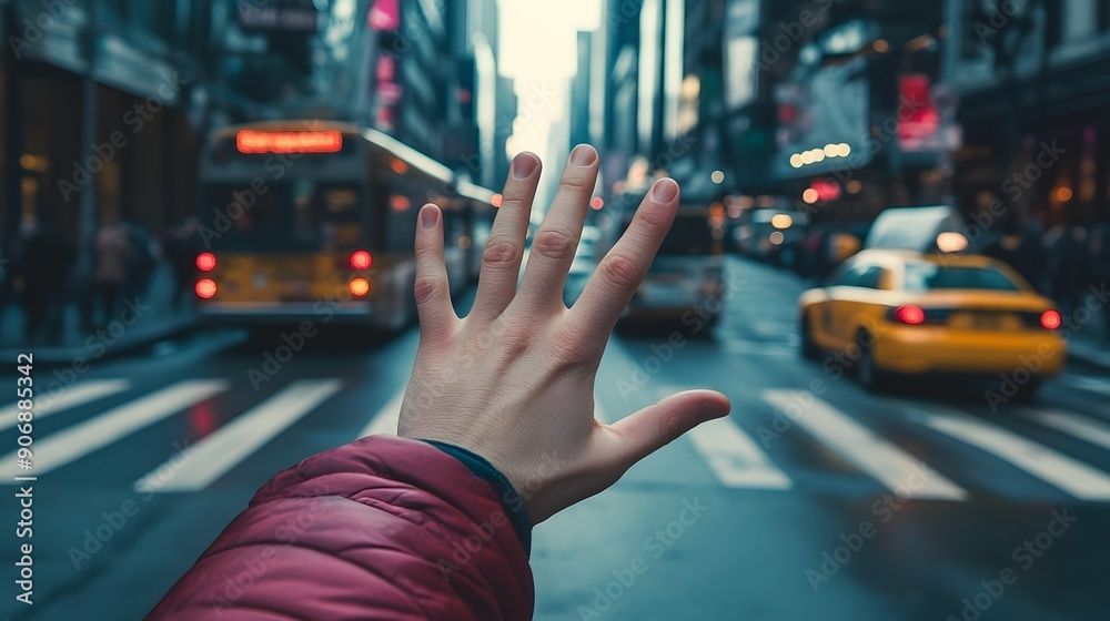 Stop Hand Gesture: A hand making a stop gesture with a busy street as the backdrop.
Stop Hand Gesture: A hand making a stop gesture with a busy street as the backdrop.