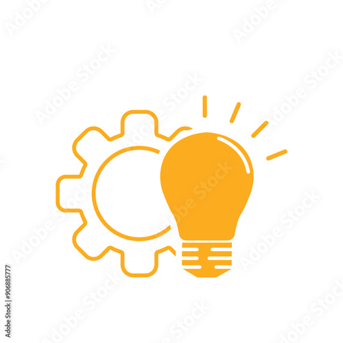 yellow light bulb with gear like tech laboratory. flat trend modern graphic design cogwheel logotype web element isolated on white. concept of power