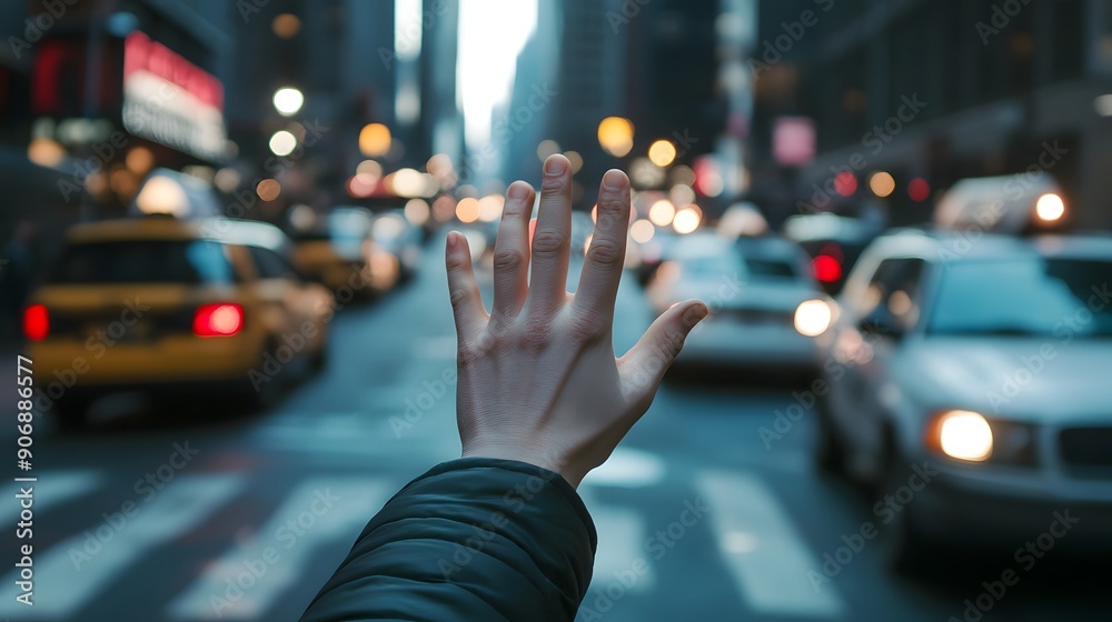 Stop Hand Gesture: A hand making a stop gesture with a busy street as the backdrop.
Stop Hand Gesture: A hand making a stop gesture with a busy street as the backdrop.