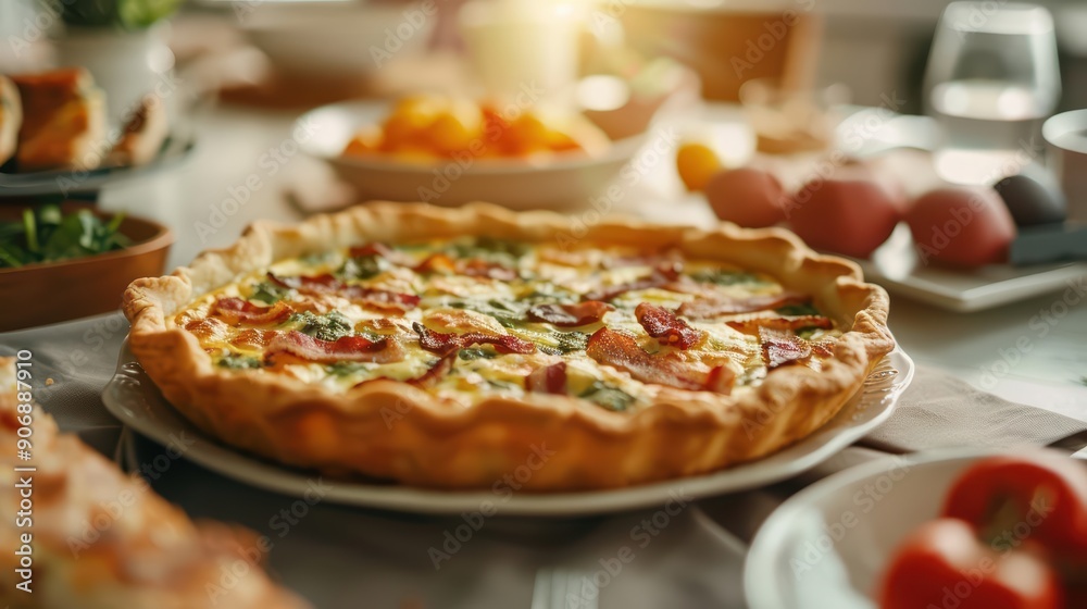Quiche Explosion A savory quiche filled with rich ingredients like spinach Quiche Explosion A savory quiche filled with rich ingredients like spinach