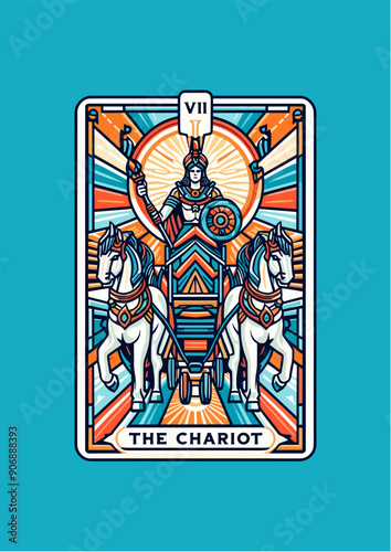The Chariot: Tarot Card Featuring Warrior, Horses, Chariot, and Symbolic Elements