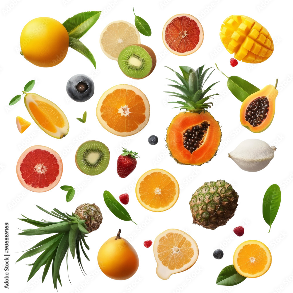 A vibrant assortment of fresh tropical fruits including pineapple, kiwi, orange, and mango, perfect for healthy eating and summer themes. A vibrant assortment of fresh tropical fruits including pineapple, kiwi, orange, and mango, perfect for healthy eating and summer themes.