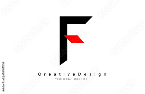 Minimalist Letter F logo Design with sleek modern look and black red color theme.