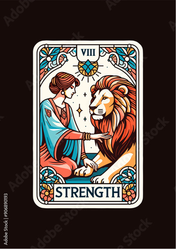 The Strength: Tarot Card Featuring Woman and Lion, Symbolizing Inner Strength, Courage, and Compassion
