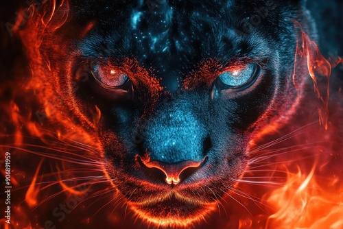 A Tiger's Face Divided by Fire and Ice