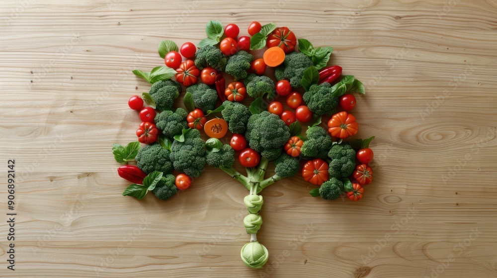 Creative Vegetable Tree Made of Broccoli and Tomatoes. Creative Vegetable Tree Made of Broccoli and Tomatoes.