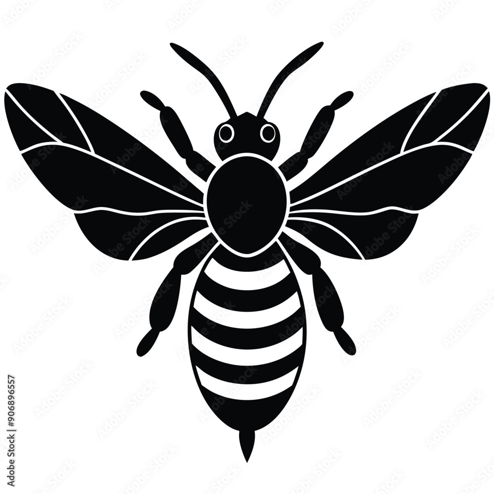 Fototapeta premium worker bee silhouette with white background vector illustration 