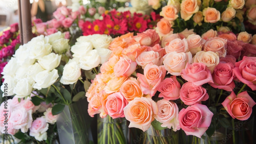 Assorted roses in a flower shop with retro and vintage style Assorted roses in a flower shop with retro and vintage style