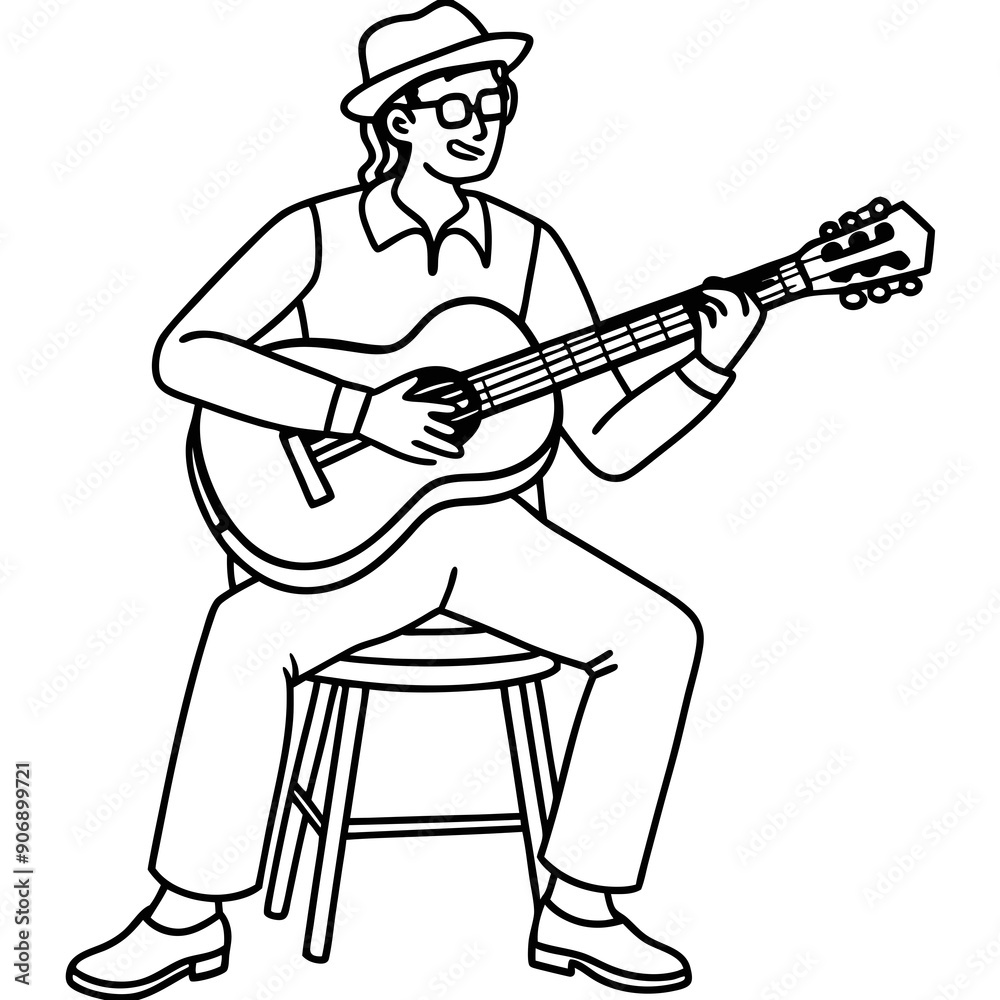 A musician playing guitar sitting on a chair vector A musician playing guitar sitting on a chair vector
