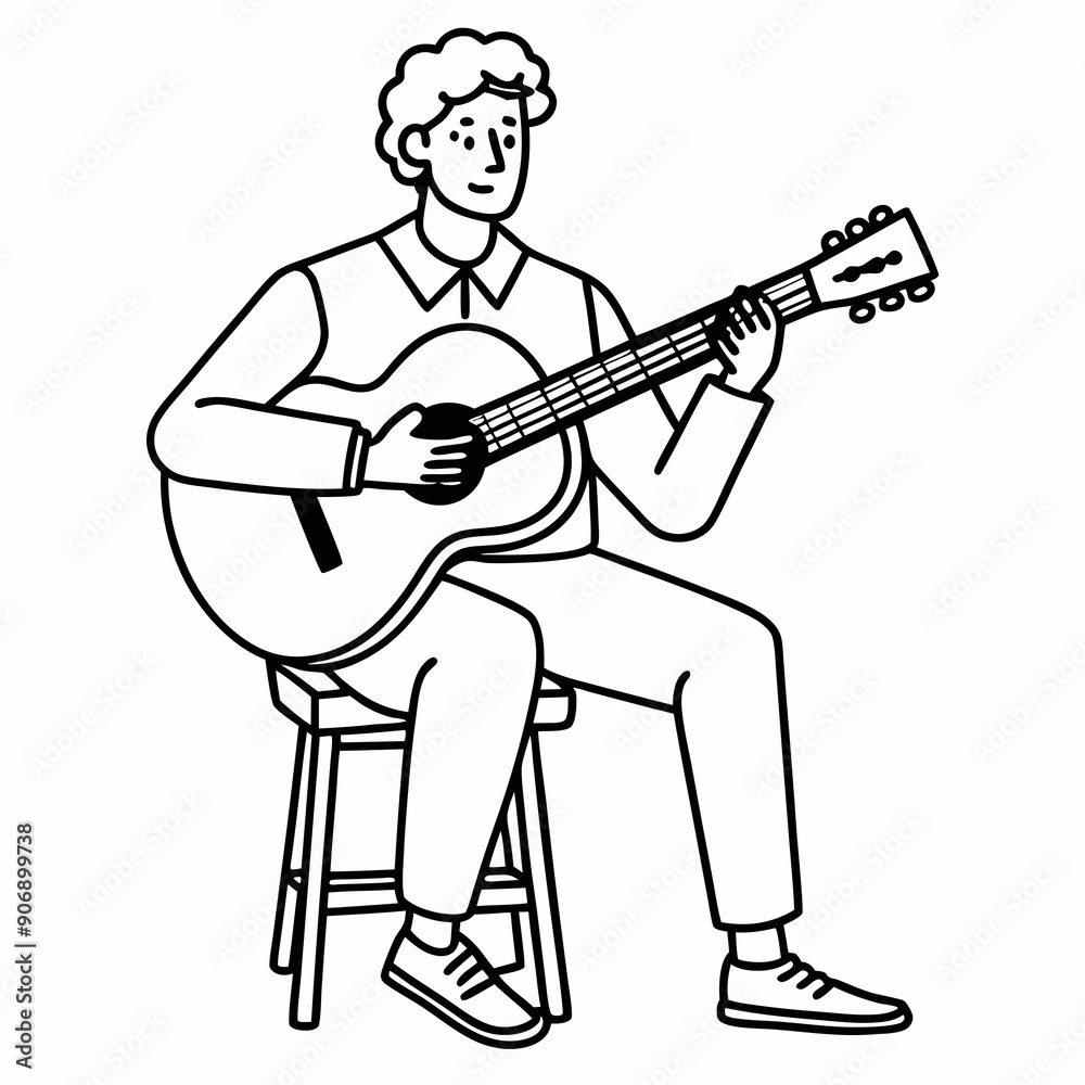 A musician playing guitar sitting on a chair vector