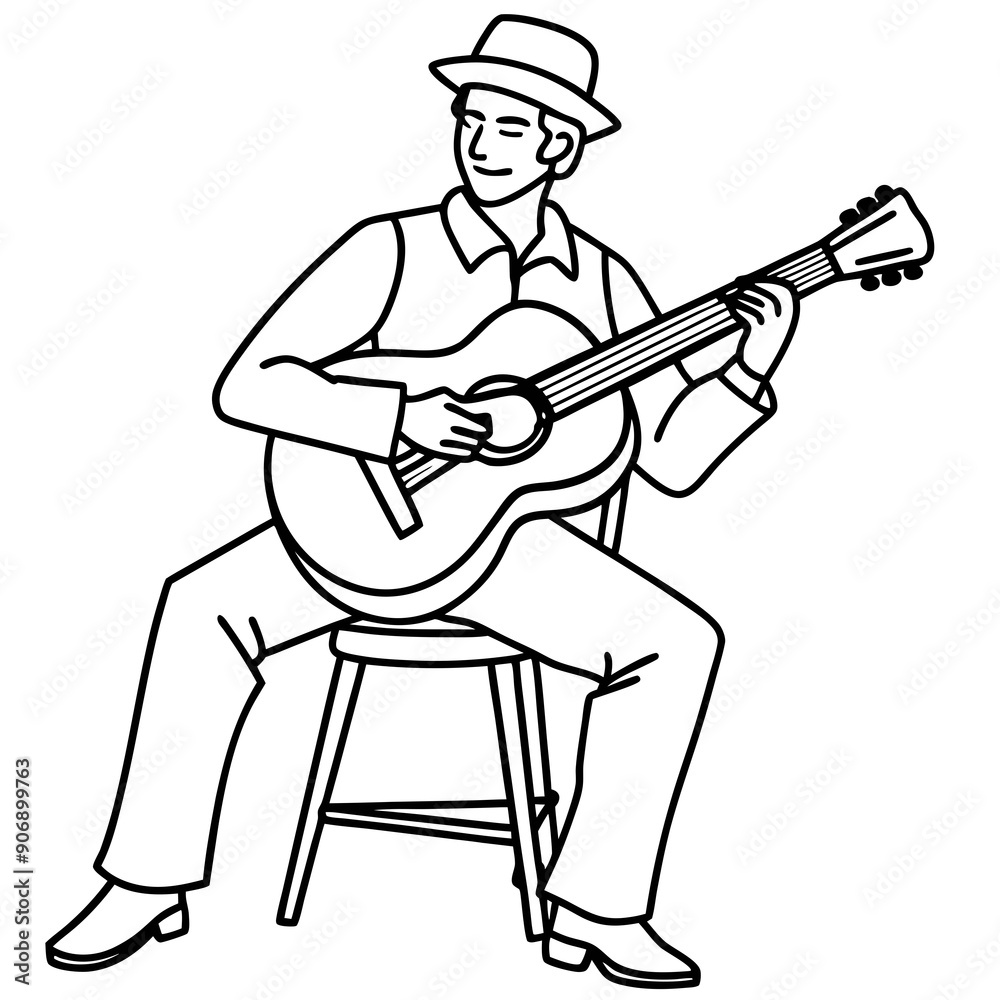 A musician playing guitar sitting on a chair vector A musician playing guitar sitting on a chair vector