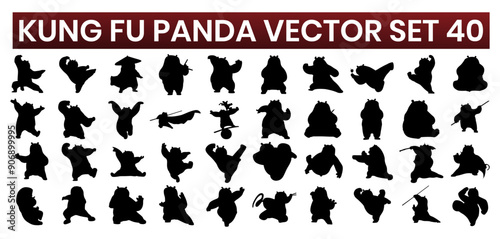 Kung fu panda vector set. The Kung Fu Panda silhouette brings a touch of light cheer to any room.