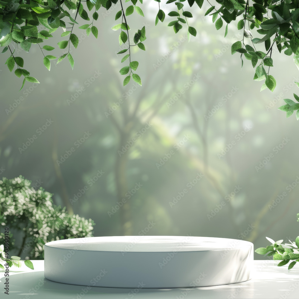 White Circular Platform Surrounded by Green Foliage White Circular Platform Surrounded by Green Foliage