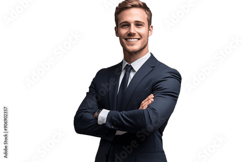 Handsome businessman with arm crossed smiling, cut out