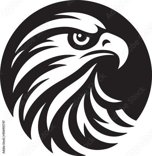 Falcon head black and white silhouette vector art illustration  photo