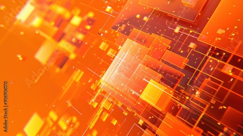 Dynamic Orange Abstract Background with Geometric Shapes for Technology & Innovation Concept