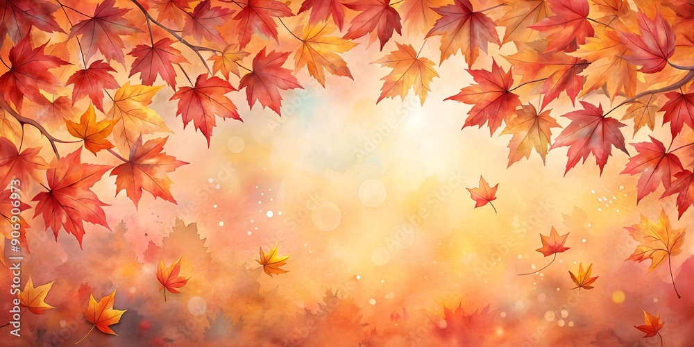 autumn red leaves watercolour background copy space Creative AI autumn red leaves watercolour background copy space Creative AI