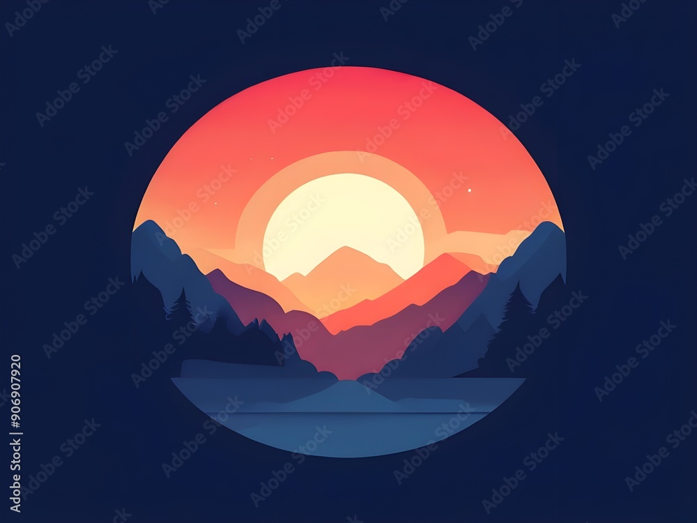 Obraz premium Sunset Over Mountain Landscape in Circular Frame