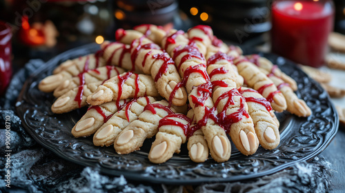 a platter of witch finger cookies with almond 