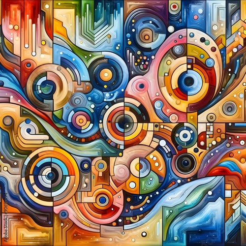 Colorful Abstract Geometric Art with Circles and Swirls