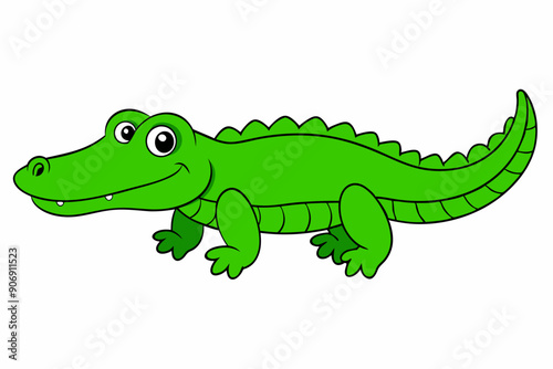 Adorable Vector Line Art Crocodile Illustration - Cute Cartoon Animal Clipart