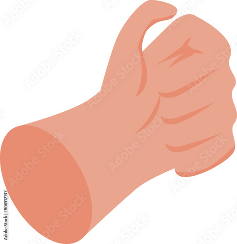 Cartoon hand making a gesture with the thumb held between the index and middle fingers