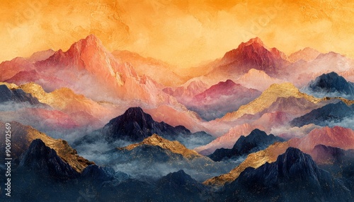 Golden Mountain Range Art.