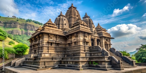 Low angle view of a temple Bhimashankar Temple Pune Maharashtra India AI-Created Content