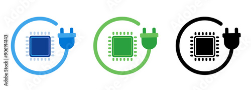 Processor symbol icon of microprocessor leaf chipset data center power consumption electricity