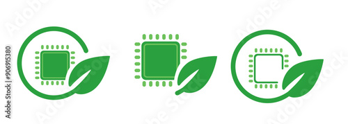 Green eco processor symbol icon of microprocessor leaf chipset data center power consumption
