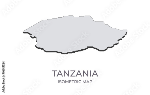 Map of the Tanzania in simple isometric form. Illustration of isometric map of the country.