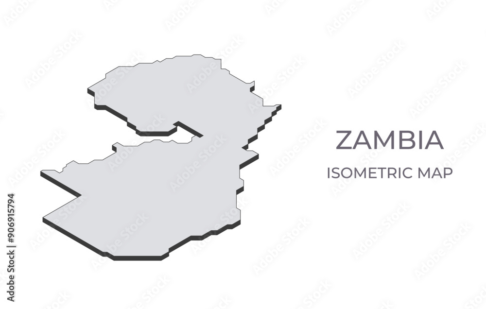 Obraz premium Map of the Zambia in simple isometric form. Illustration of isometric map of the country.
