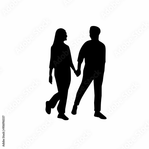 couple of man and woman full of love, walking and holding hands vector silhouette illustration