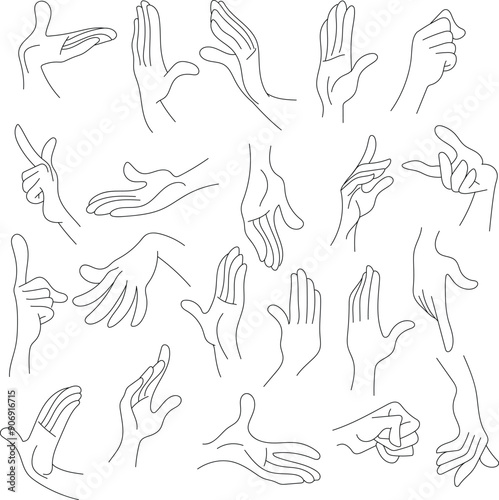 Cartoon human hands, Hands poses gestures, human palms and wrist vector set