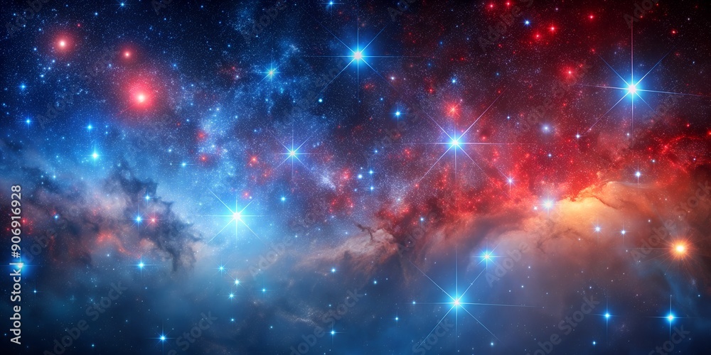 A mesmerizing cosmic ballet of colors where waves of blue and red hues merge under a constellation of twinkling stars Creative A A mesmerizing cosmic ballet of colors where waves of blue and red hues merge under a constellation of twinkling stars Creative A