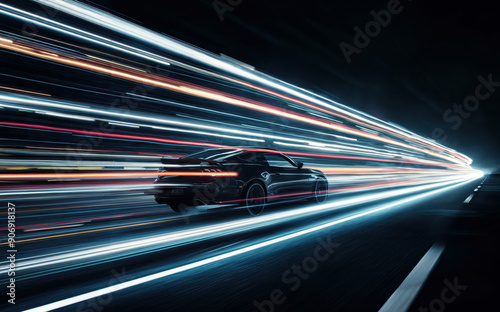 Dynamic Nighttime Car Motion Capture With Vibrant Light Trails on an Open Road