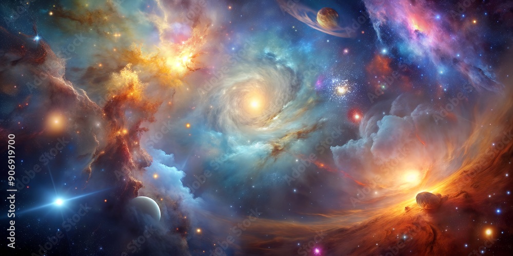 Fototapeta premium Nebula and galaxies in space Abstract cosmos background AI-Generated Content