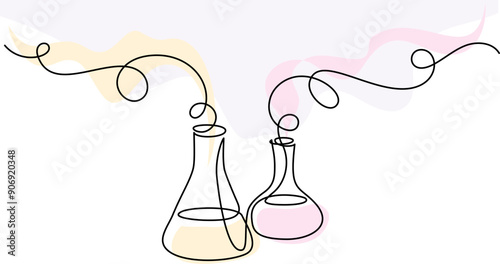 Chemistry retorts equipment with molecules concept.